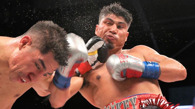February 29, 2020; Frisco, TX, USA; Mikey Garcia and Jessie Vargas during their main event bout on the Matchroom Boxing USA card at the Ford Center at the Star in Frisco.  Mandatory Credit: Ed Mulholland/Matchroom Boxing USA