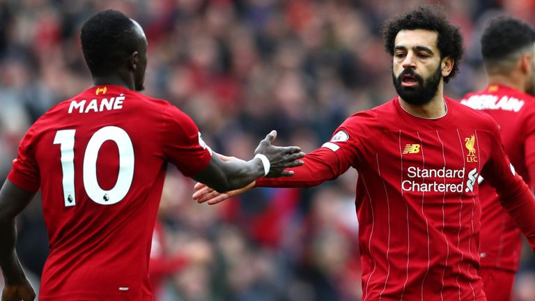 Mohamed Salah celebrates with Sadio Mane after scoring against Bournemouth