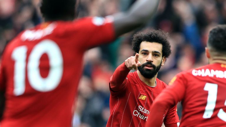 Mohamed Salah celebrates scoring Liverpool's equaliser