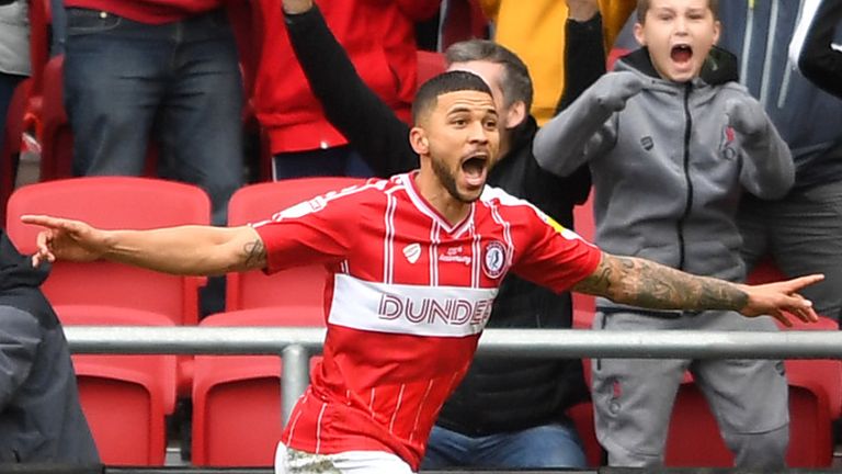 Nahki Wells celebrates after giving Bristol City the lead
