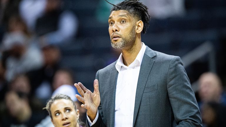Tim Duncan coached his first win for the Spurs on Tuesday in Charlotte. 