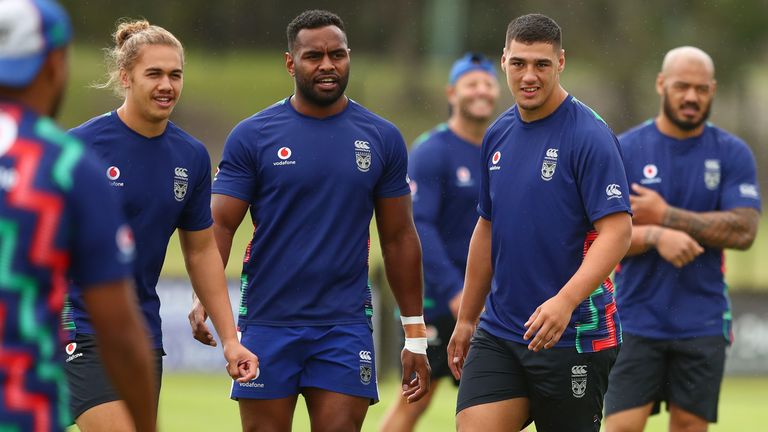 GOLD COAST, AUSTRALIA - MARCH 17: Players warm up during a New Zealand Warriors NRL training session at Cudgen Leagues Club on March 17, 2020 in Gold Coast, Australia. (Photo by Chris Hyde/Getty Images)