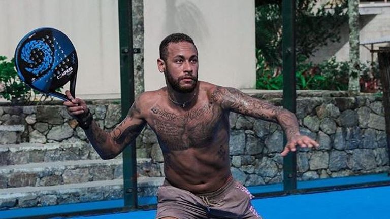 Neymar has posted pictures of him training at home in a bid to stay fit