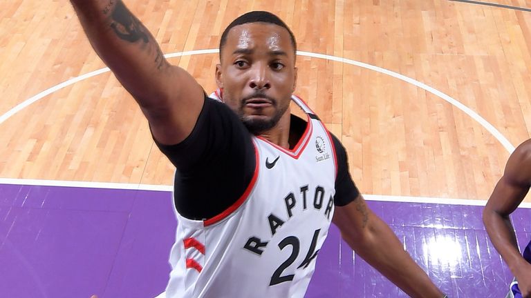 Norman Powell elevates to the rim for a finger roll against Sacramento