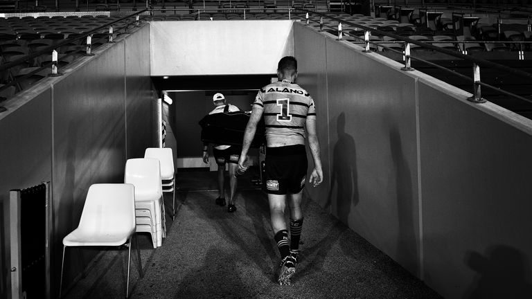 Clint Gutherson walks from the field after the round 2 NRL match between the Gold Coast Titans and the Parramatta Eels at Cbus Super Stadium on Sunday