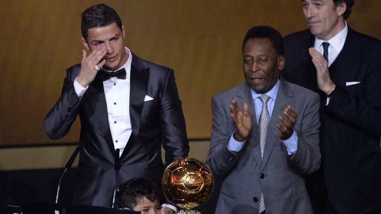 Ronaldo was visibly emotional at receiving the Ballon D'or from Pele in 2013