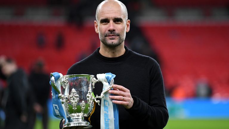 Manchester City manager Pep Guardiola with the Carabao Cup