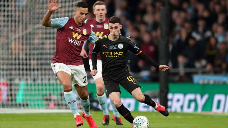 Phil Foden on the ball for Manchester City against Aston Villa in the Carabao Cup final