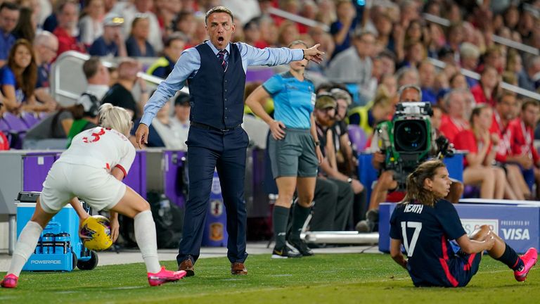 The England Women's National team coach Phil Neville during a game between England and USWNT at Exploria Stadium on March 05, 2020 in Orlando, Florida