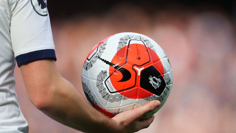 A Premier League match ball pictured during match action