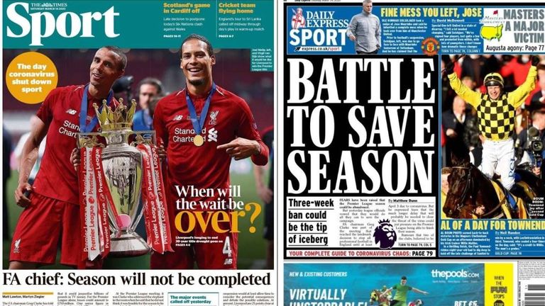 The Times and the Daily Express report fears the domestic football season may be over