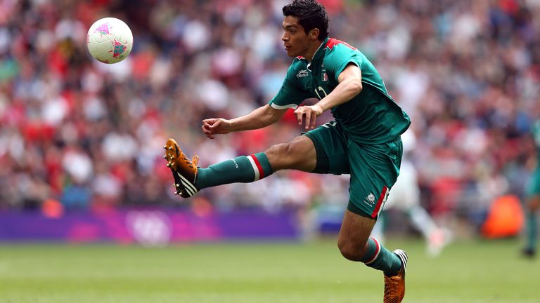 Raul Jimenez during the Men's Football Quarter Final match between  Mexico and Senegal, on Day 8 of the London 2012 Olympic Games at Wembley Stadium on August 4, 2012 in London, England.