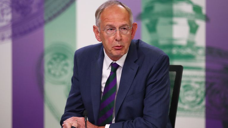 Chief Executive Richard Lewis addresses the media during the Wimbledon Spring Press Conference 2019 at the All England Lawn Tennis and Croquet Club on April 30, 2019 in London, England