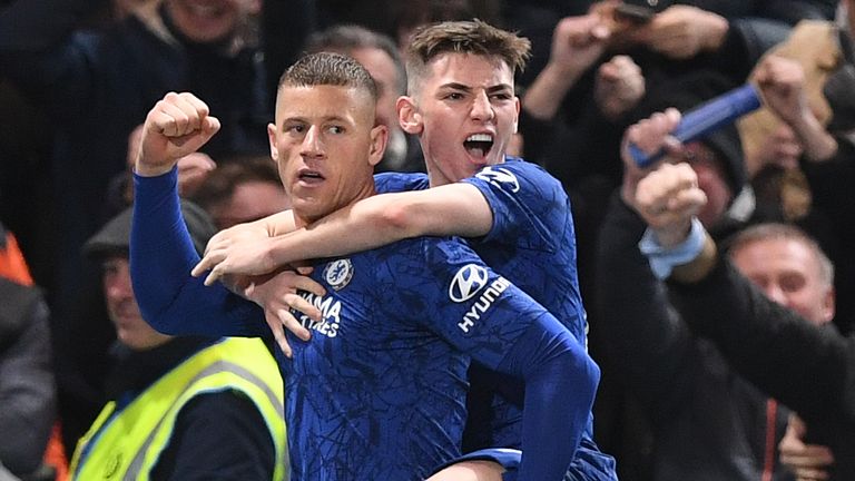 Ross Barkley and Billy Gilmour celebrate Chelsea's second goal