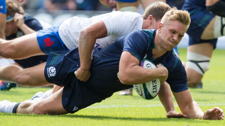 Chris Harris scored Scotland's second try in their win over France at Murrayfield last August