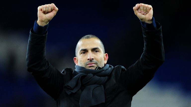 CARDIFF, WALES - FEBRUARY 25: Sabri Lamouchi Manager of Nottingham Forrest celebrates at full time during the Sky Bet Championship match between Cardiff City and Nottingham Forest at the Cardiff City Stadium on February 25, 2020 in Cardiff, Wales. (Photo by Athena Pictures/Getty Images)
