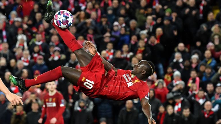 Sadio Mane shoots narrowly over with an acrobatic effort