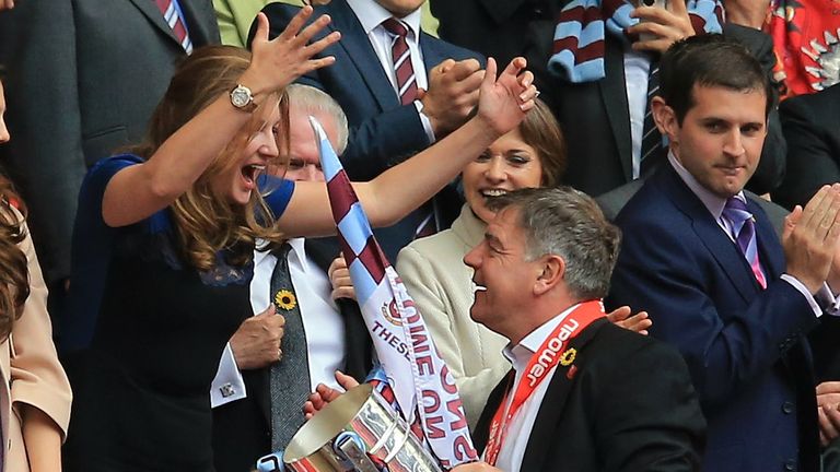 Karen Brady celebrates with Allardyce after West Ham win the Championship play-off final 2012