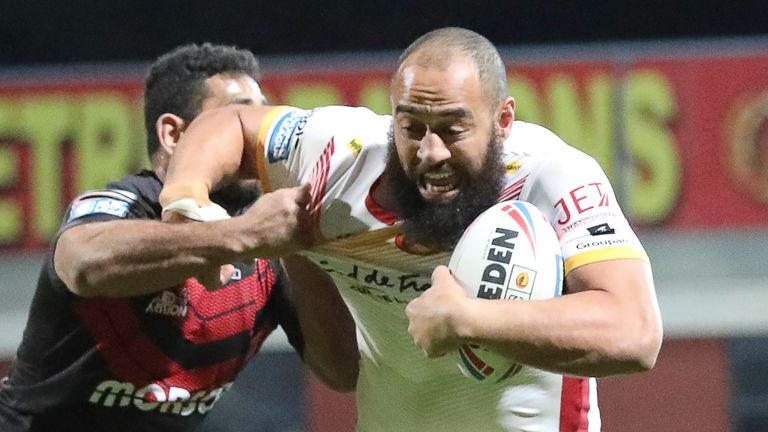 Picture by Laurent Selles/Catalan Dragons/via SWpix.com - 07/03/2020 - Rugby League - Super League - Catalans Dragons v Salford Red Devils - Stade Gilbert Brutus, Perpignan - France - Catalans Sam Kasiano.