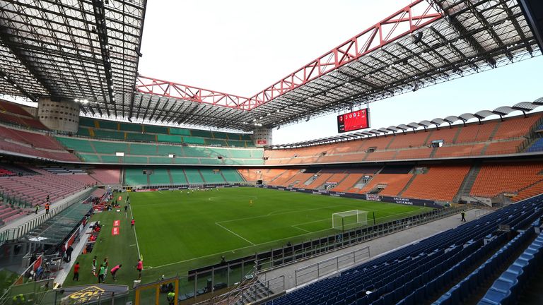 An empty San Siro stadium during the Serie A match between AC Milan and Genoa