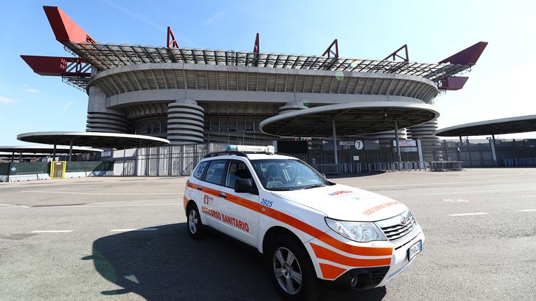 A view outside the San Siro in Milan after it was closed to fans to limit the spread of Covid-19