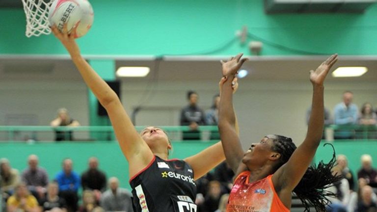 Severn Stars Towera Vinkhumbo (orange), Saracens Mavericks George Fisher (black). Credit: Steve Porter Pictures