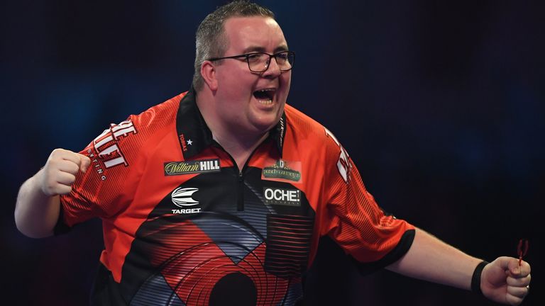 Stephen Bunting of England reacts following the Second Round match between Stephen Bunting of England and Jose Justicia of Spain on Day 6 of the 2020 William Hill World Darts Championship at Alexandra Palace on December 18, 2019 in London, England. 