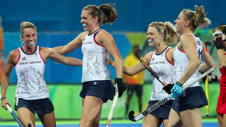 Giselle Ansley (second from left) in action for Team GB at the Rio 2016 Olympic Games