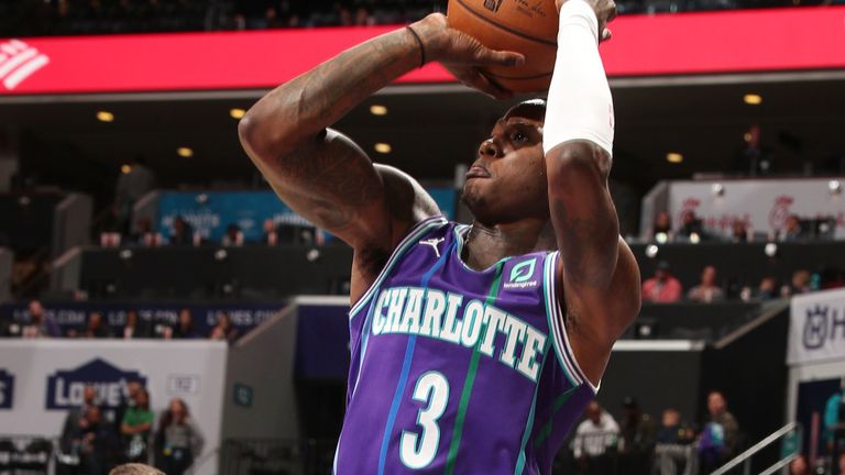 Terry Rozier shoots the ball against the Houston Rockets at Spectrum Center