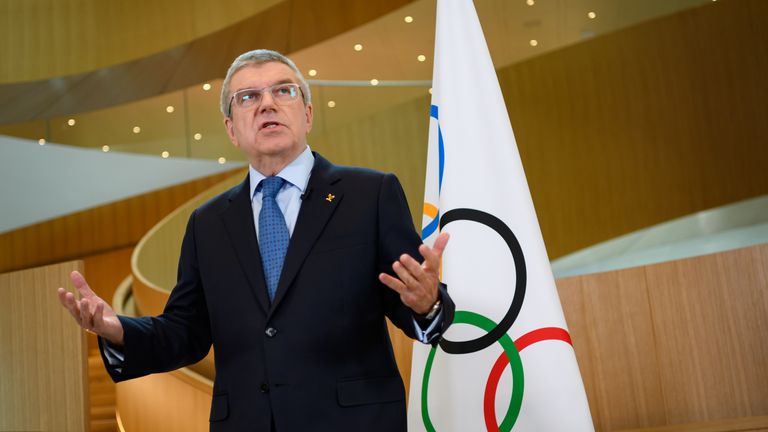 IOC President Thomas Bach says the time is not right for an immediate postponement of the Olympics 