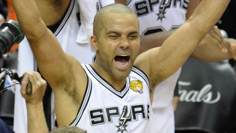 Tony Parker celebrates the San Antonio Spurs'  2014 title win