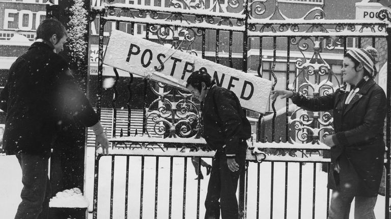 The gates of Tottenham Hotspur's White Hart Lane during the winter of 1963 when football ground to a halt