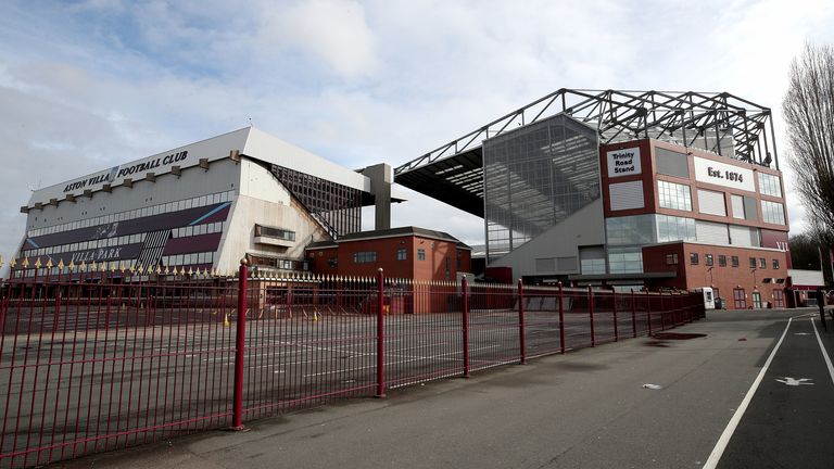 A general view of Villa Park in Birmingham. All Premier League football has been suspended in response to the Coronavirus pandemic