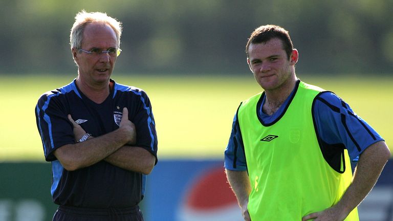 LONDON COLNEY, ENGLAND - AUGUST 30: Sven Goran Eriksson, the England manager and Wayne Rooney look on during the England Training Session at London Colney on August 30, 2005 in London Colney, England.  (Photo by Mike Hewitt/Getty Images) *** Local Caption *** Sven Goran Eriksson;Wayne Rooney