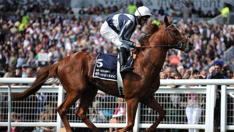 Main Sequence ridden by jockey Ted Durcan goes to post in the Investec Derby