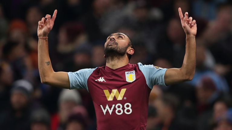 BIRMINGHAM, ENGLAND - DECEMBER 17: Ahmed Elmohamady of Aston Villa celebrates after scoring a goal to make it 2-0 during the Carabao Cup Quarter Final match between Aston Villa and Liverpool FC at Villa Park on December 17, 2019 in Birmingham, England. (Photo by James Williamson - AMA/Getty Images)