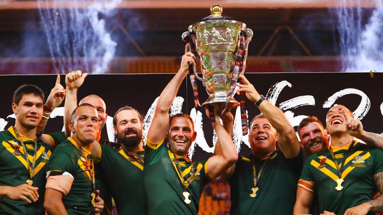 Australian  celebrate their victory in the 2017 Rugby League World Cup