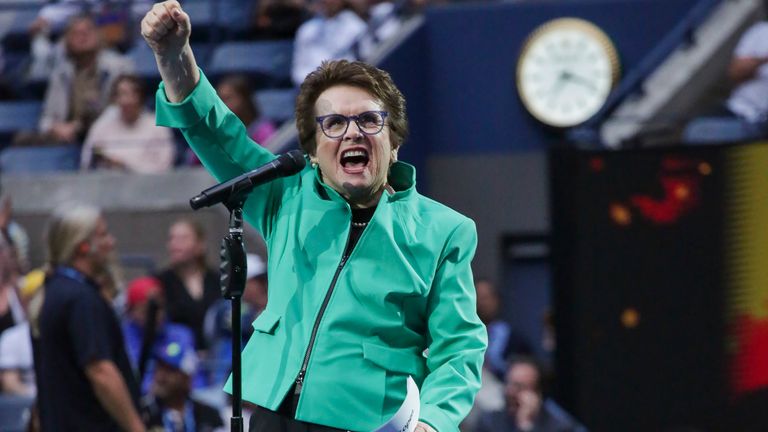 Former US professional tennis player Billie Jean King speaks during the opening of the 2019 US Open at the USTA Billie Jean King National Tennis Center in New York on August 26, 2019