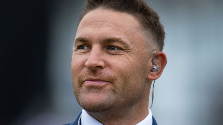 NOTTINGHAM, ENGLAND - JUNE 13: Television commentator Brendon McCullum during the Group Stage match of the ICC Cricket World Cup 2019 between India and New Zealand at Trent Bridge on June 13, 2019 in Nottingham, England. (Photo by Visionhaus/Getty Images) *** Local Caption *** Brendon McCullum