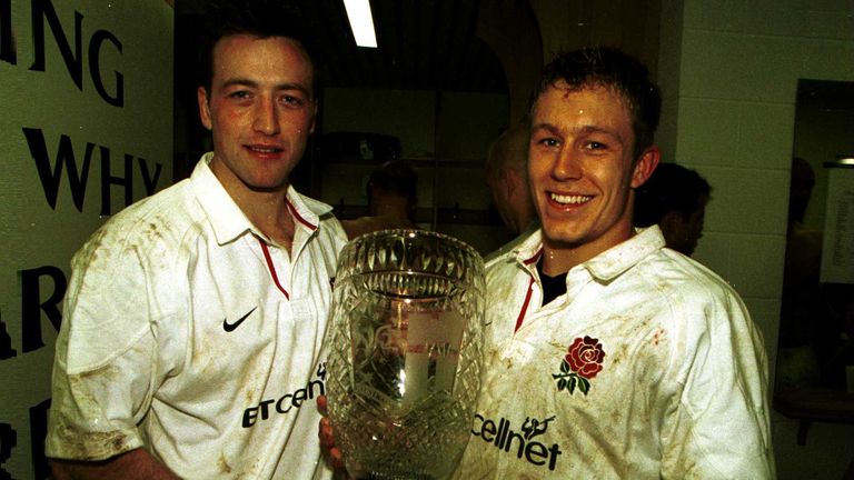 Dan Luger and Jonny Wilkinson with the Cook Cup following England's win over Australia