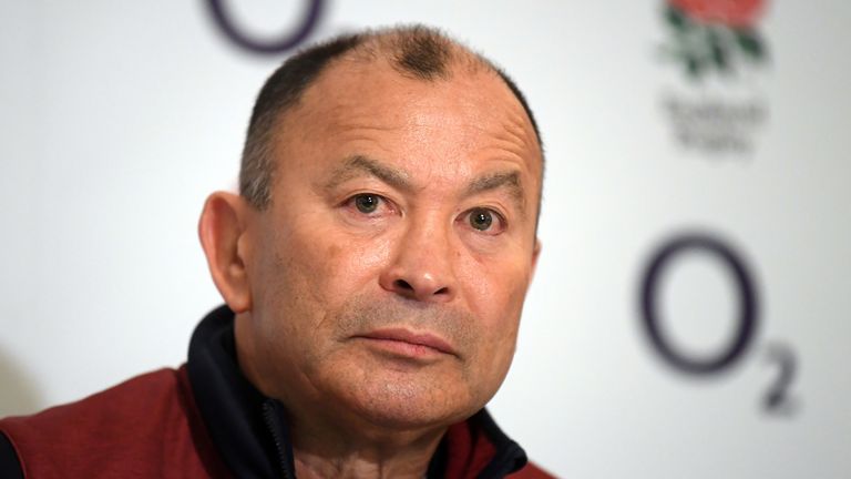 BAGSHOT, ENGLAND - MARCH 05: England Head Coach, Eddie Jones talks during a Press Conference at Pennyhill Park on March 05, 2020 in Bagshot, England. (Photo by Alex Davidson/Getty Images)