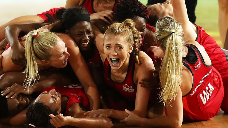 England's celebrations after winning the 2018 Commonwealth Games final 