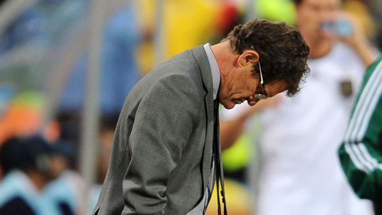 Fabio Capello during the 2010 FIFA World Cup South Africa Round of Sixteen match between Germany and England at Free State Stadium on June 27, 2010 in Bloemfontein, South Africa.