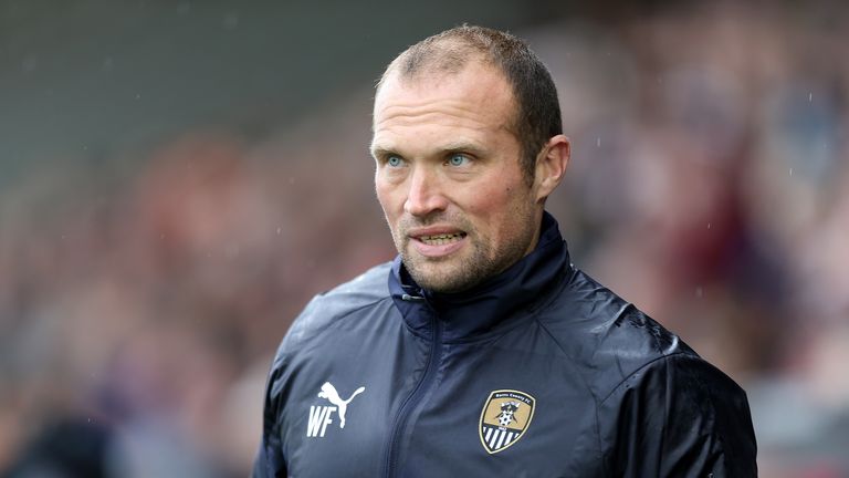 NORTHAMPTON, ENGLAND - SEPTEMBER 22: Notts County assistant manager Warren Feeney looks on during the Sky Bet League Two match between Northampton Town and Notts County at PTS Academy Stadium on September 22, 2018 in Northampton, United Kingdom. (Photo by Pete Norton/Getty Images)