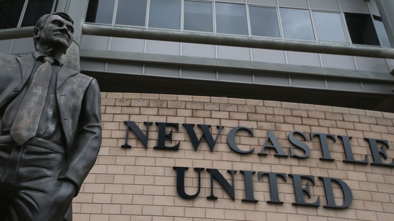 The statue of Bobby Robson is seen outside St James' Park