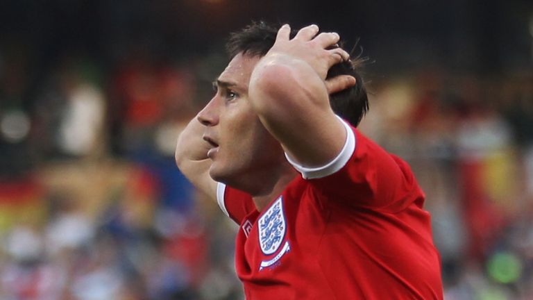 Frank Lampard during the 2010 FIFA World Cup South Africa Round of Sixteen match between Germany and England at Free State Stadium on June 27, 2010 in Bloemfontein, South Africa.