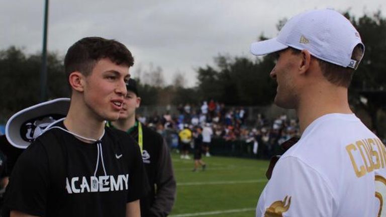 Academy quarterback George speaks with Vikings quarterback Kirk Cousins at the Pro Bowl