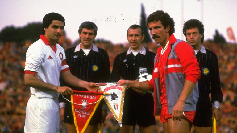 Souness with Roma captain Di Bartolomei before the 1984 European Cup final