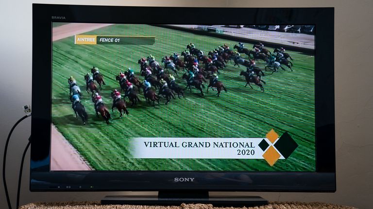 Sport Coronavirus - Saturday April 4th
The Virtual Grand National on a TV in a flat in Wandsworth.