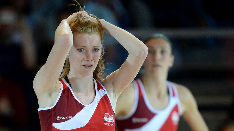 England's Helen Housby shows her dejection after losing the Netball semi final match against New Zealand in the final seconds, at the SECC, during the 2014 Commonwealth Games in Glasgow. 